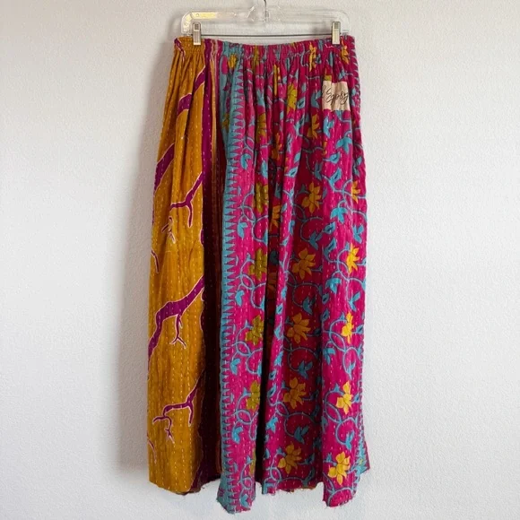 Jaded Gypsy Kantha Patchwork Floral Boho Festival Pockets Maxi Skirt Free Size - Picture 7 of 12